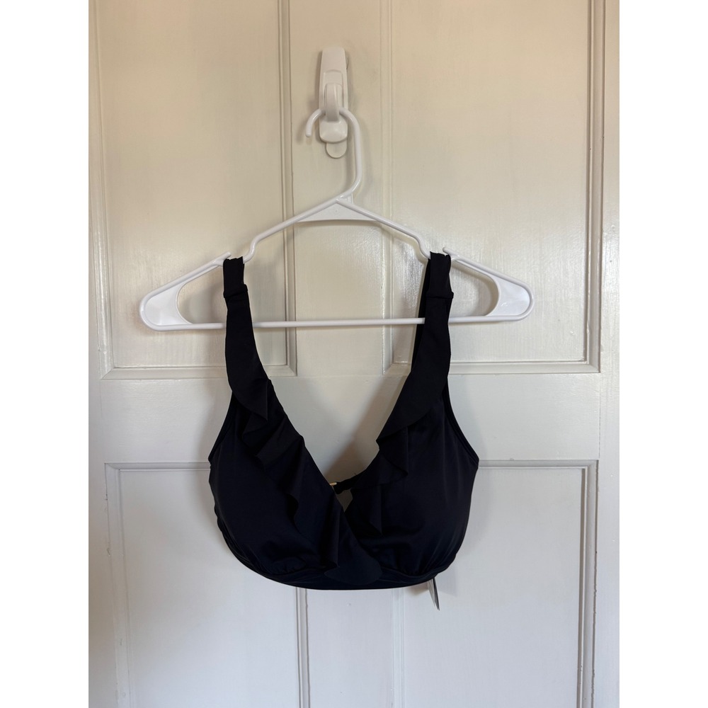 NWT Lauren Ralph Lauren black ruffle bikini top size 12